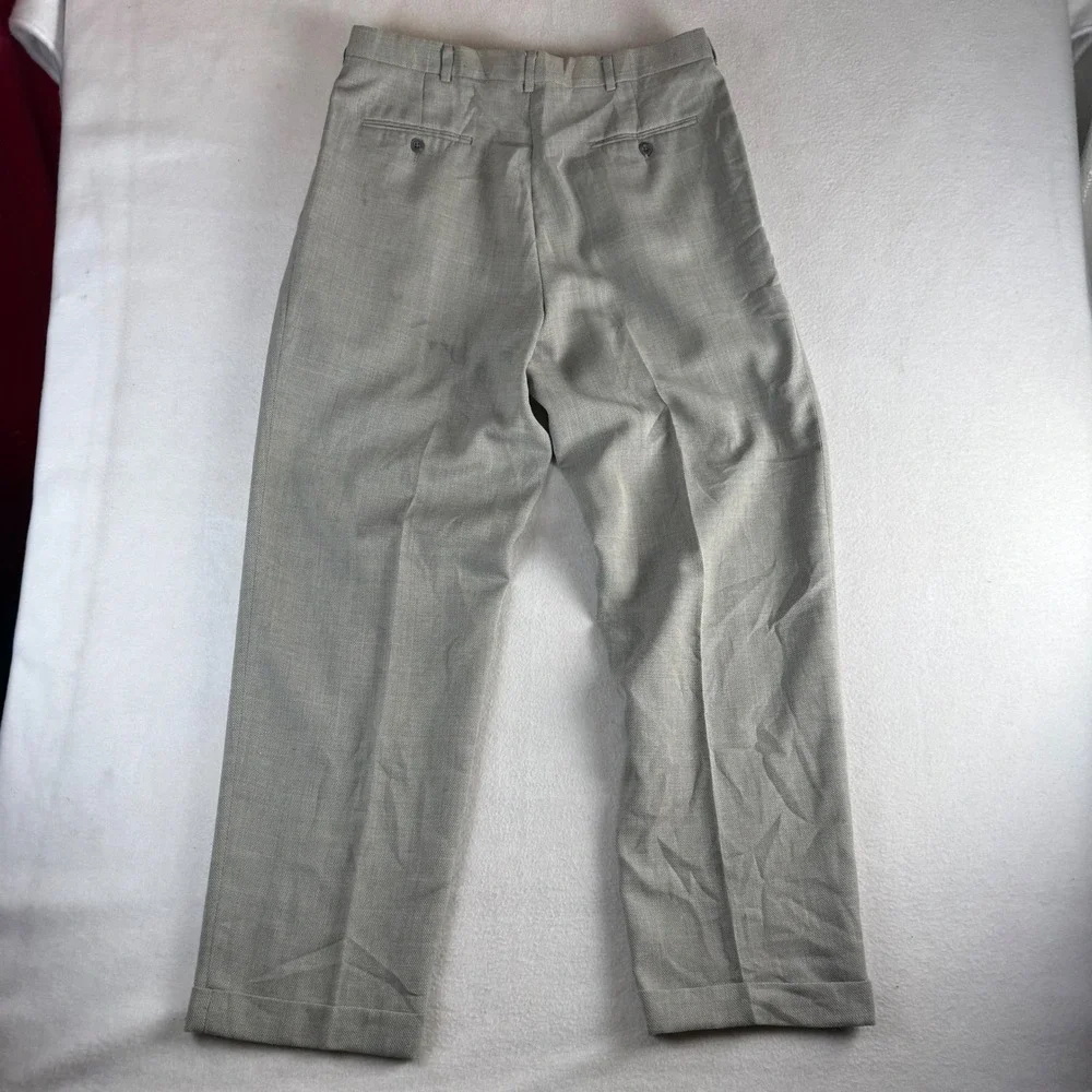 Slates Mens Pleated Dress Pants Gray Wool Blend Cuffed Trousers 36x34